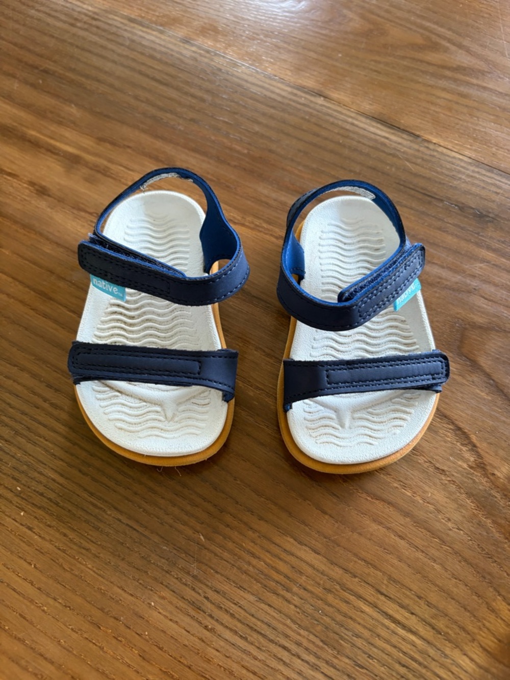 Native Kids Navy and White Double-Strap Sandals